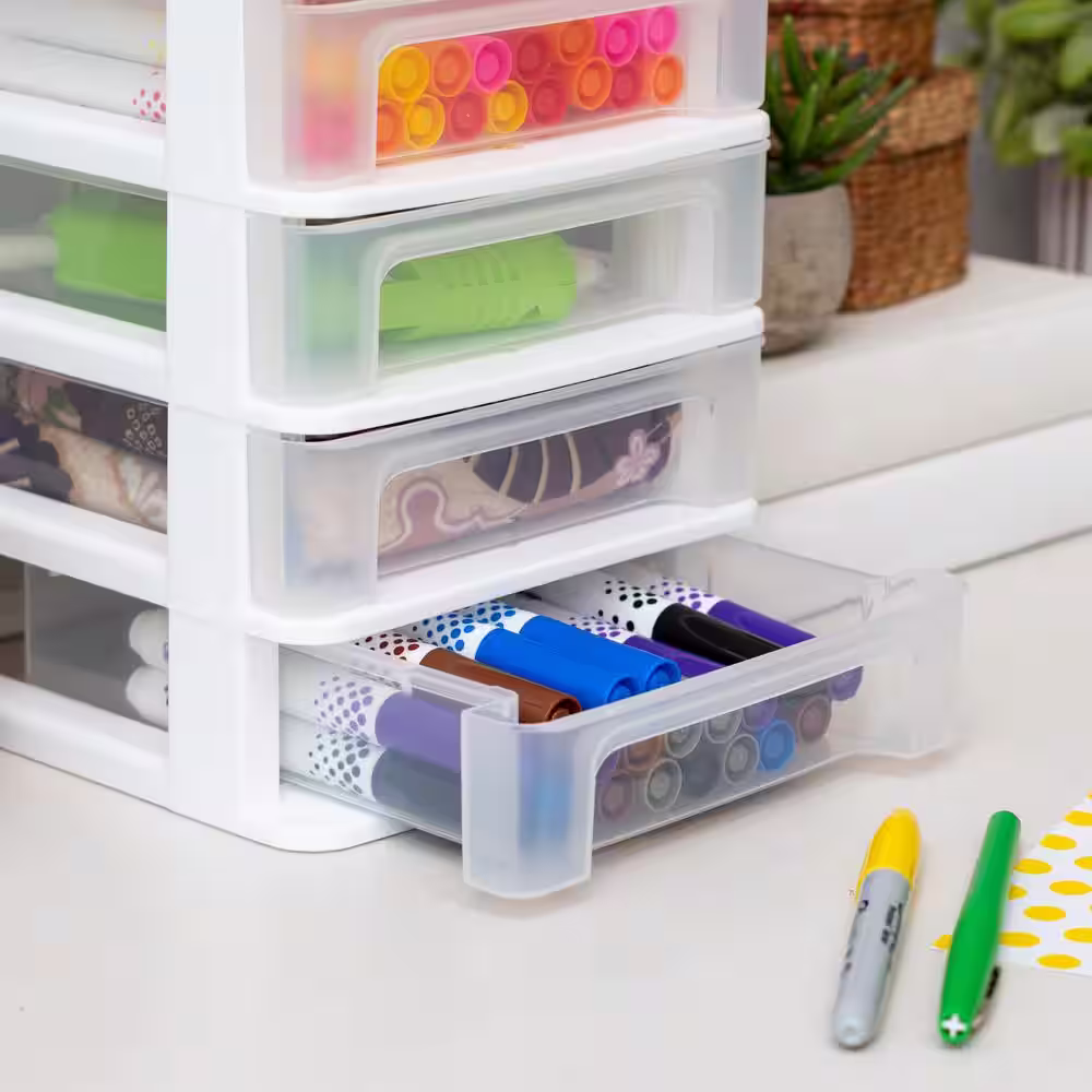 IRIS 1-Qt. Compact Desktop 4-Drawer System in White (2-Pack)