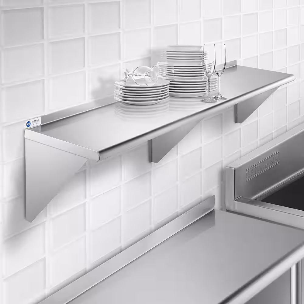GRIDMANN 18 in. x 72 in. x 18.5 in. Stainless Steel Wall-Mount Garage Wall Shelf with Brackets