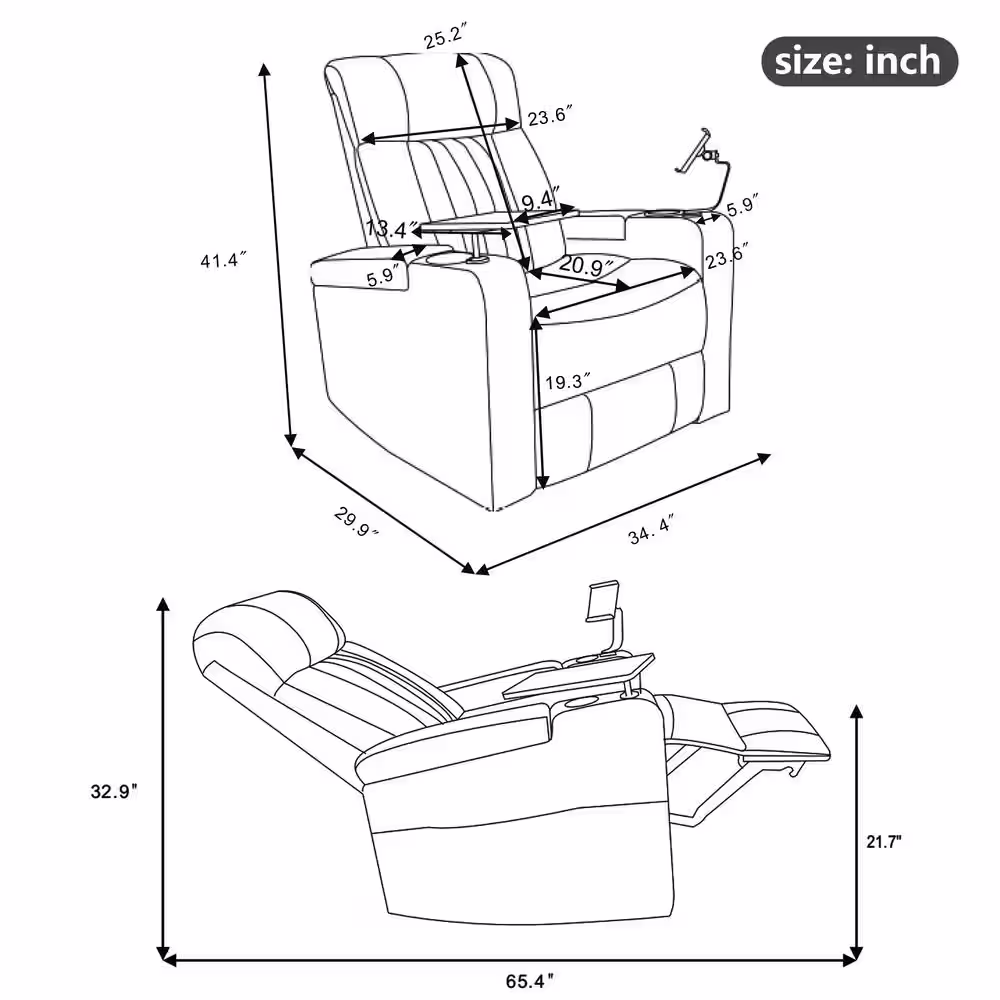 Merax Black PU Home Theater Power Recliner with Storage, CupandPhone Holder, USB Charging Port, 360Â° Swivel Tray Table