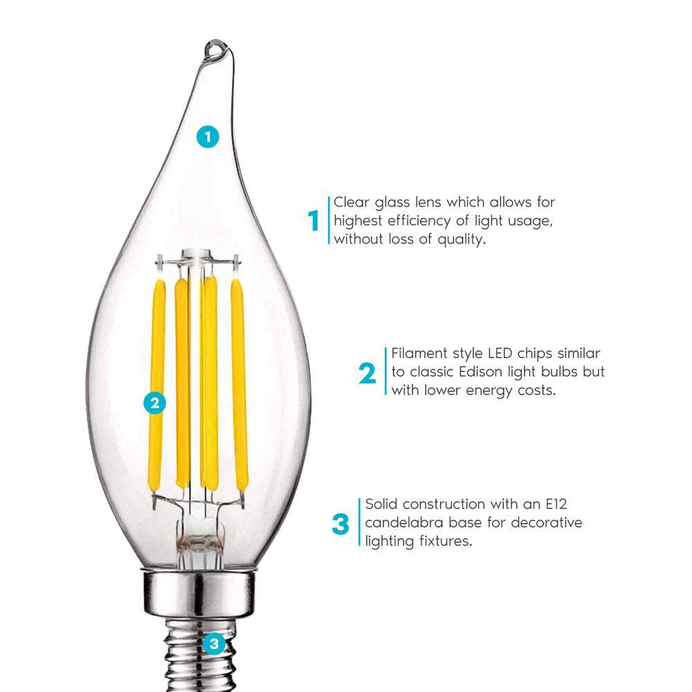 LUXRITE 60-Watt Equivalent CA11 Dimmable Edison LED Light Bulb 4000K Cool White Vintage Candelabra 5W E12 Base (12 Pack)