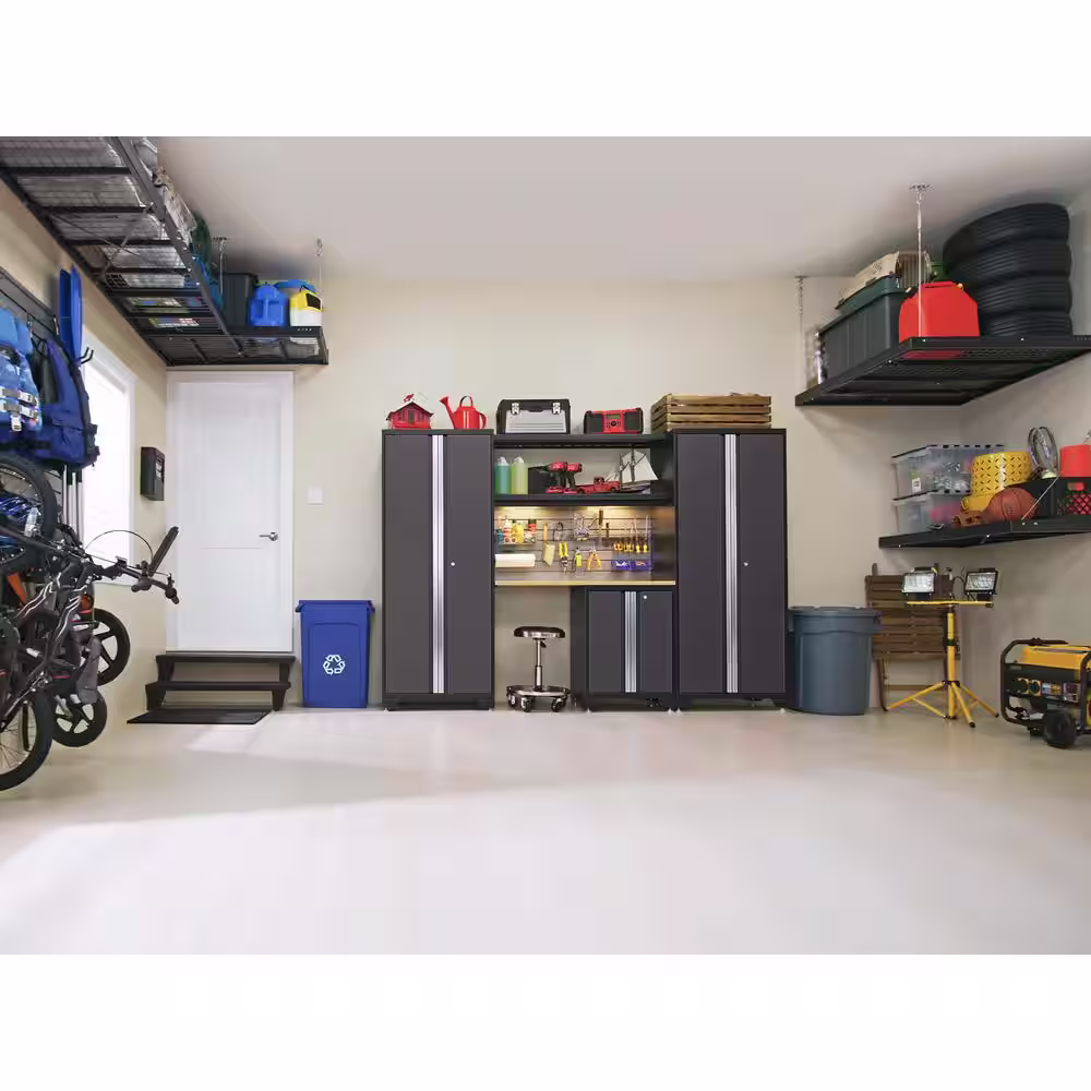 NewAge Products Bold Series 120 in. W x 19.58 in. H x 12 in. D 24-Gauge Steel Cabinet Set in Gray (3-Piece)