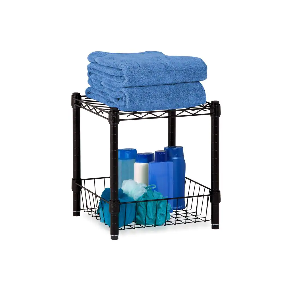 Honey-Can-Do Black 2-Tier Small Wire Steel Garage Storage Shelving Unit (15 in. W x 16 in. H x 14 in. D)