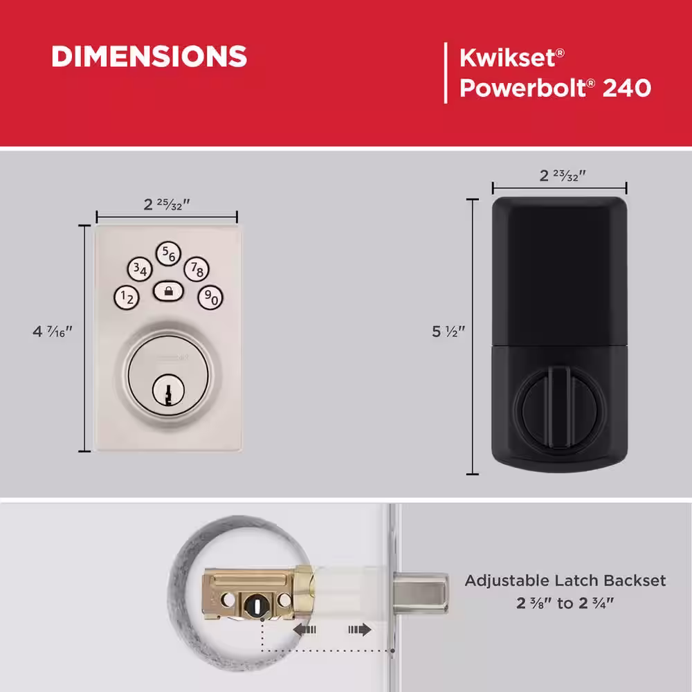 Kwikset Powerbolt 240 5-Button Keypad Satin Nickel Contemporary Electronic Deadbolt Door Lock