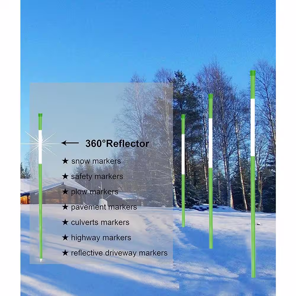 None 36 in. Driveway Reflectors 1/4 in. Dia Snow Stakes Driveway Markers, Green (20-Packs)