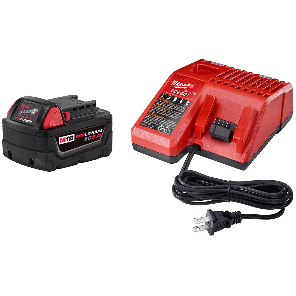 Milwaukee M18 18-Volt Lithium-Ion Cordless Rocket Dual Power Tower Light with M18 5.0Ah Battery and Charger