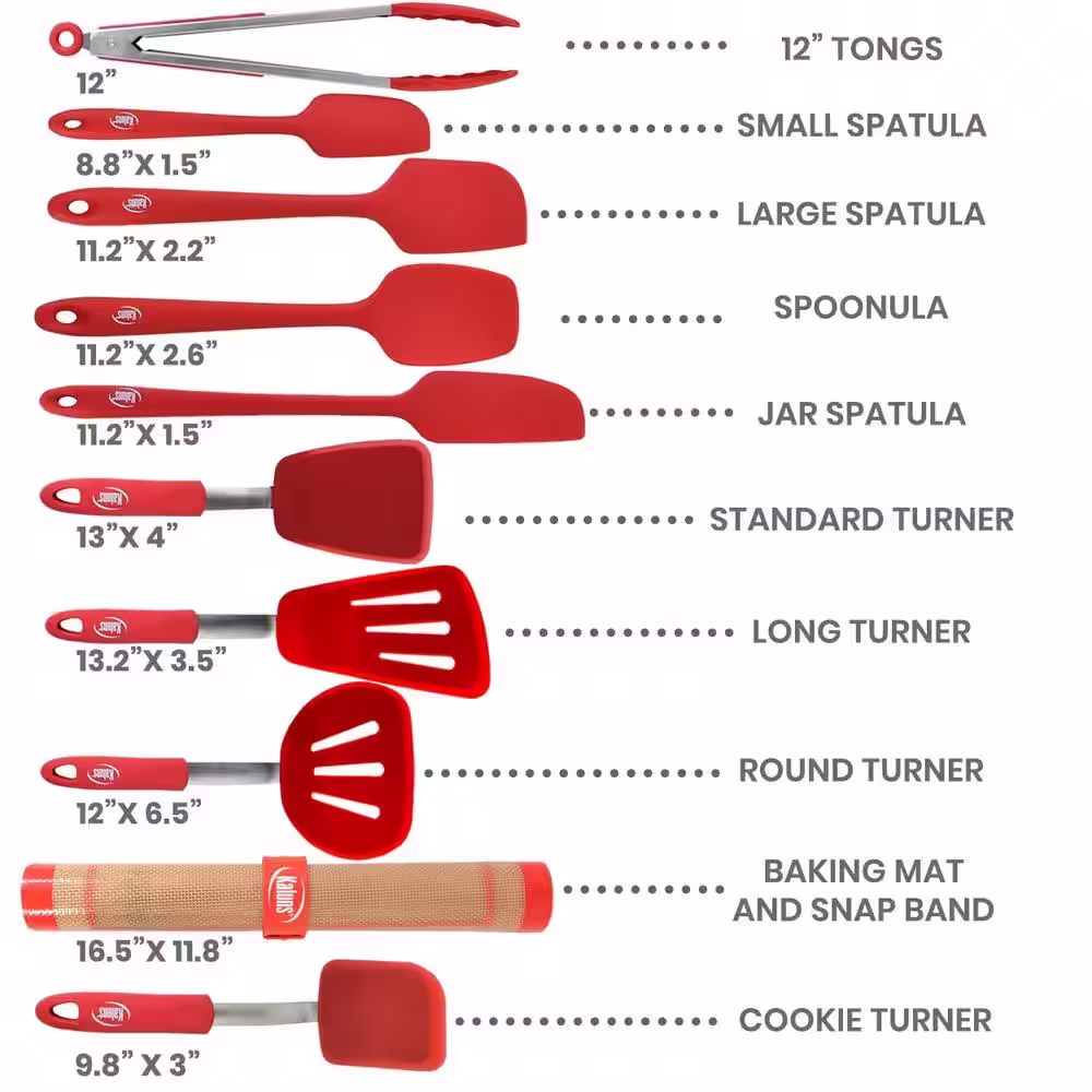 Kaluns Heat Resistant Rubber Silicone Spatula (Set of 11)
