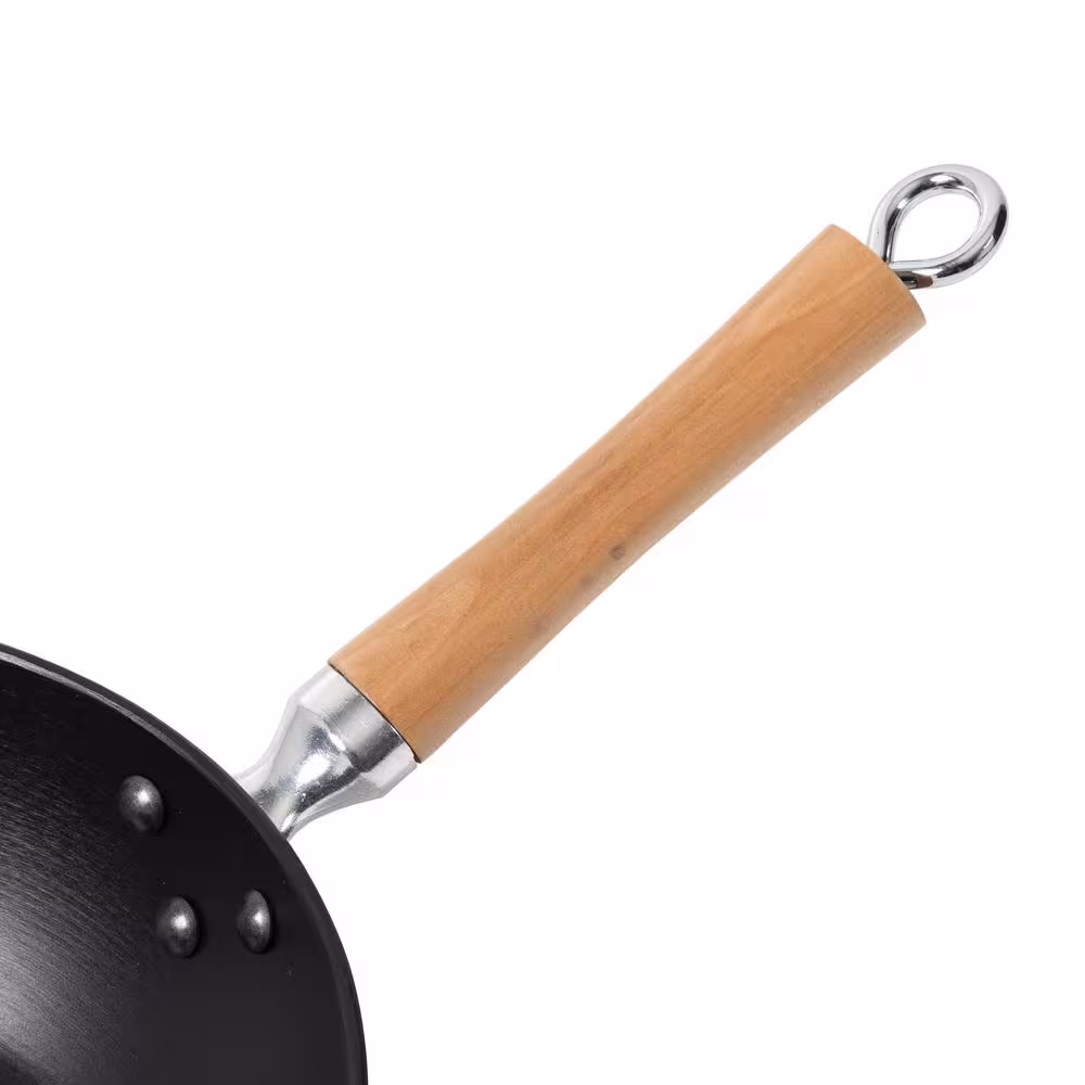 JOYCE CHEN Joyce Chen Professional Series Small 11.5 in. Dia. Black Cast Iron Wok with Maple Handle