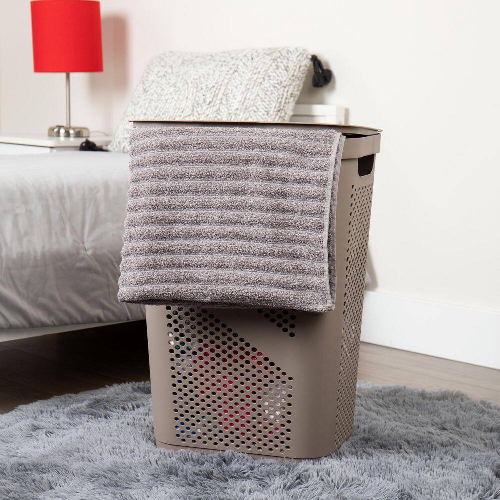 Mind Reader Basket Collection Laundry Hamper, 60 Liter (15kg/33lbs) Capacity, Cut Out Handles, Attached Hinged Lid, Set of 2, Tan
