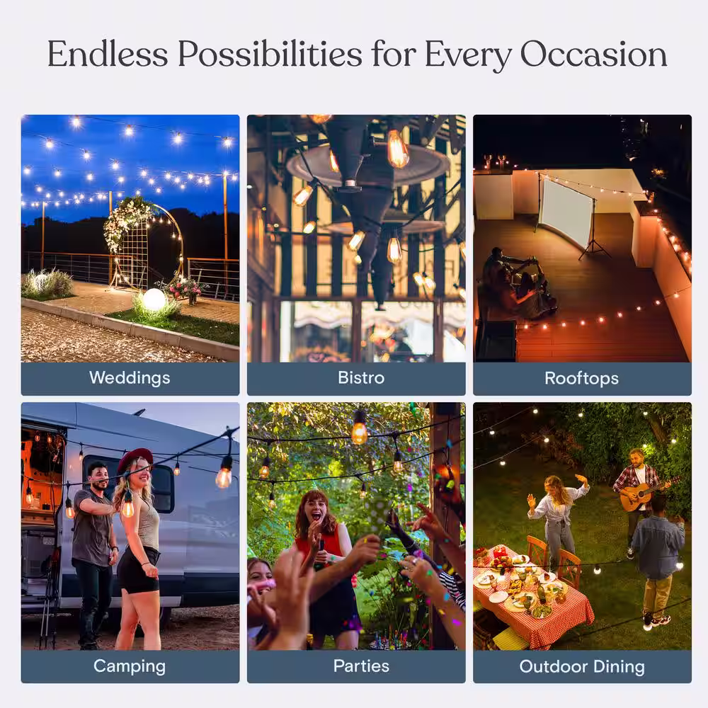 Brightech 10-Light 24.5 ft. Indoor/Outdoor USB S14 Edison Bulb Ambience Pro LED Filament String Light 3000k