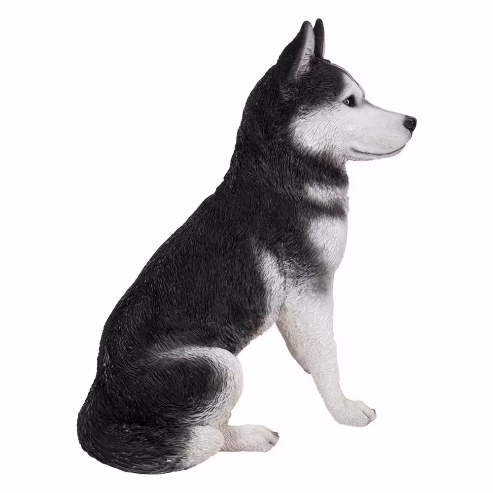 Hi-Line Gift Large Black and White Siberian Husky Sitting Garden Statue