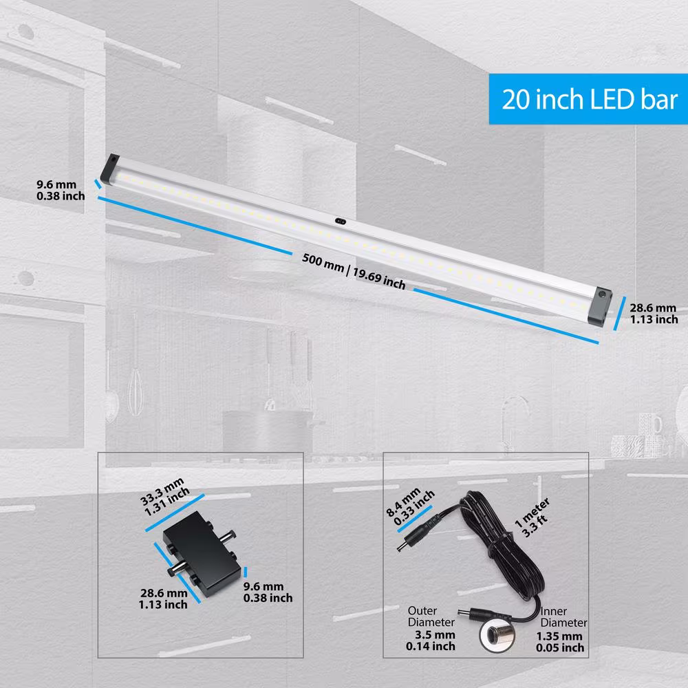 ESHINE 20 in. LED 3000K Black Under Cabinet Lighting with Sensor (No Power Supply Included)