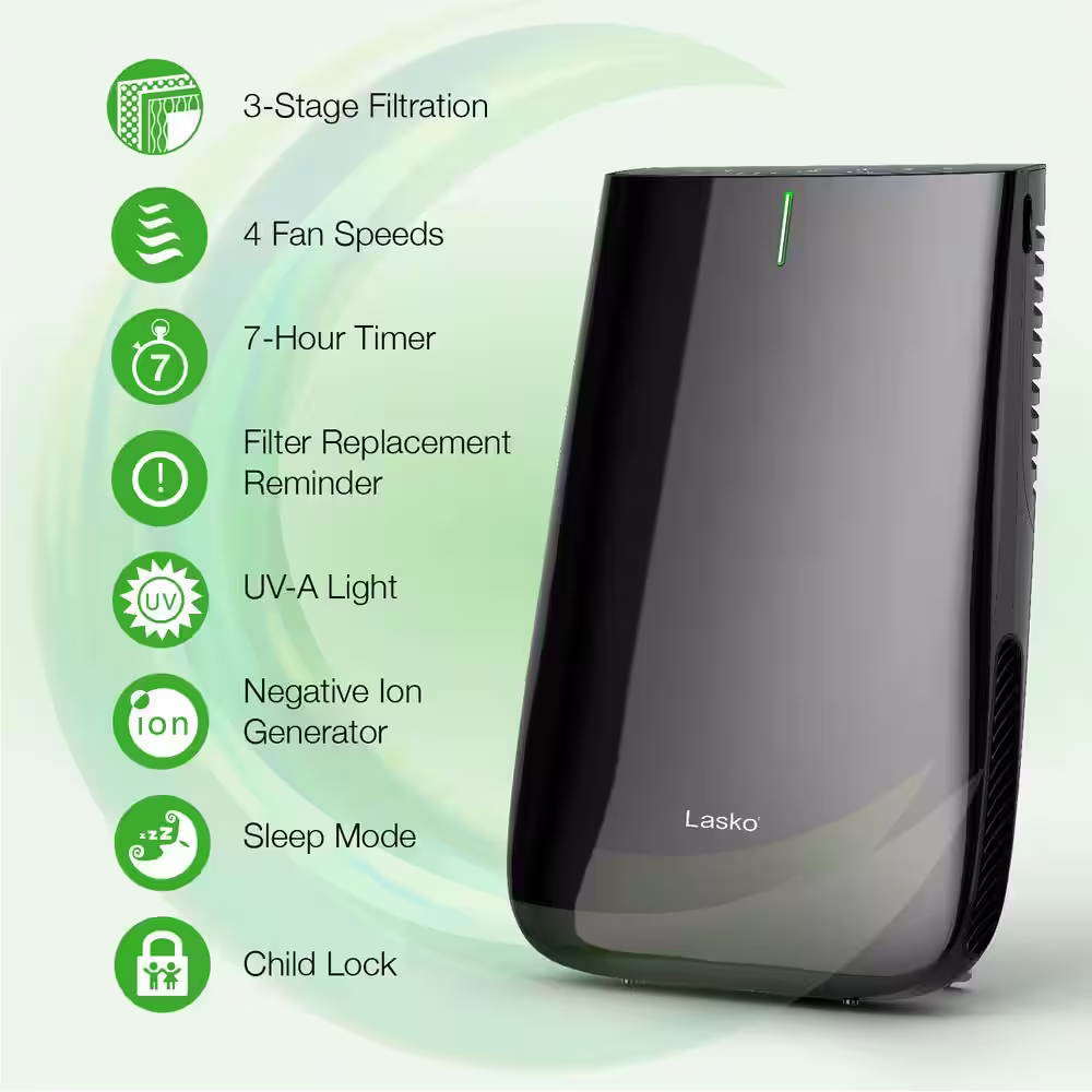 Lasko Pure Platinum Slim Profile Air Purifier with HEPA-Type Filtration and Auto Clean