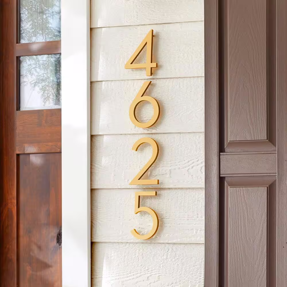 Everbilt 10 in. Brushed Brass Aluminum Floating or Flat Modern House Number 6