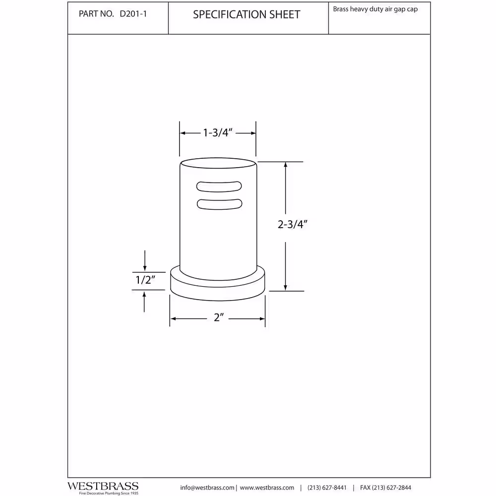 Westbrass 1-3/4 in. Heavy-Duty Skirted Brass Air Gap Cap Only in Polished Chrome