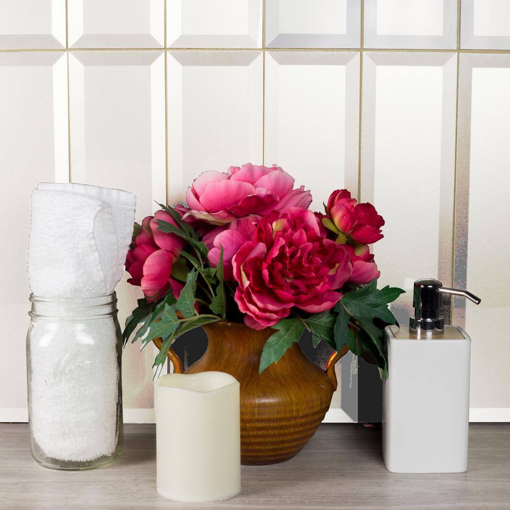 ABOLOS Secret Dimensions White Beveled Large Format Subway 4 in. x 16 in. Glossy Glass Wall Tile (4 sq. ft./Case)