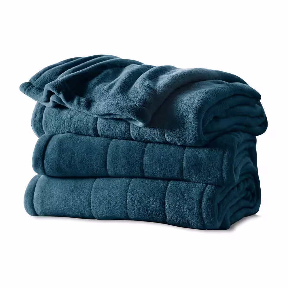 Sunbeam Lagoon Queen Heated Microplush Electric Blanket with Dual Digital Display Controllers
