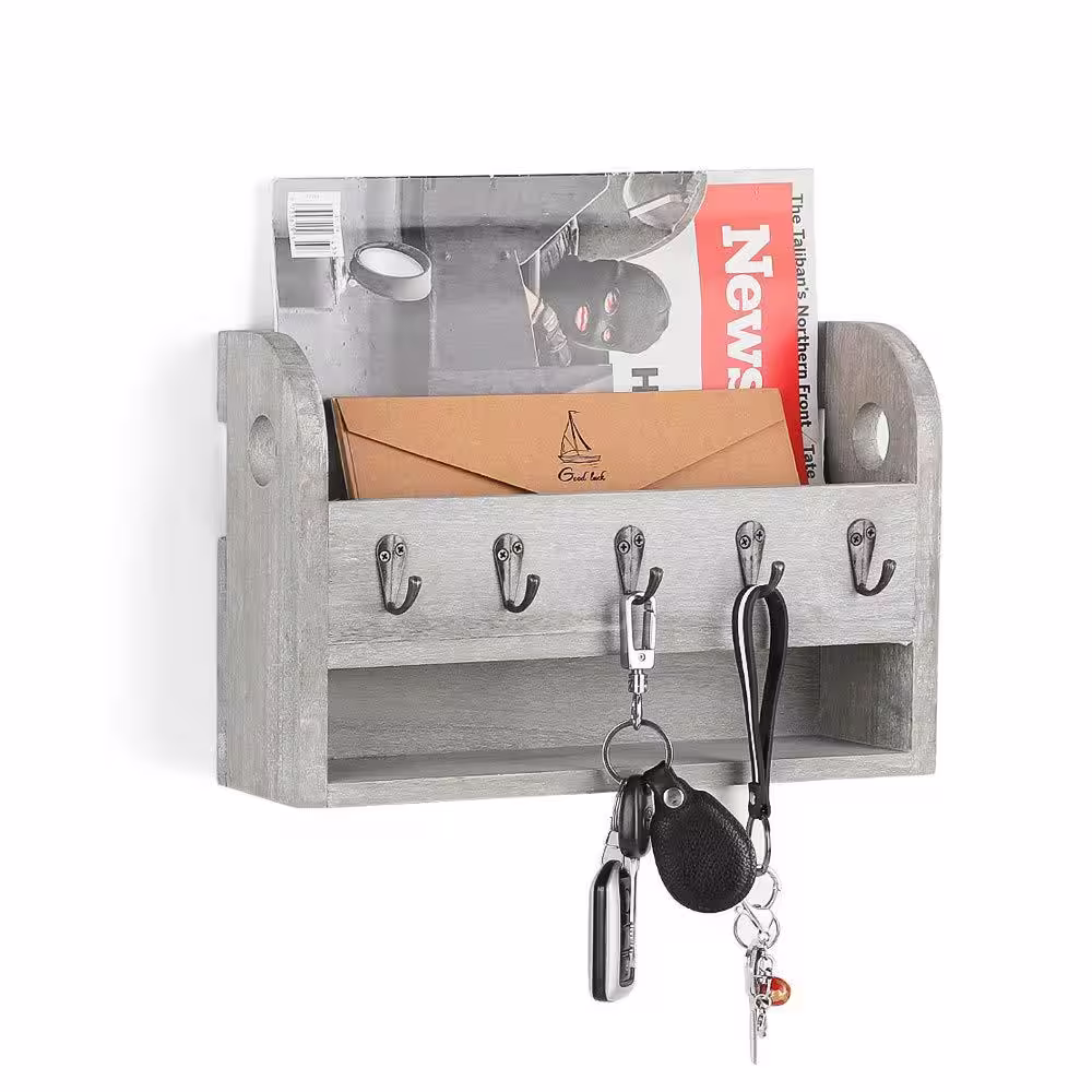 None 3.6 in. x 12.2 in. x 7.9 in. Rustic Wood Floating Decorative Wall Shelf Mail and Key Holder