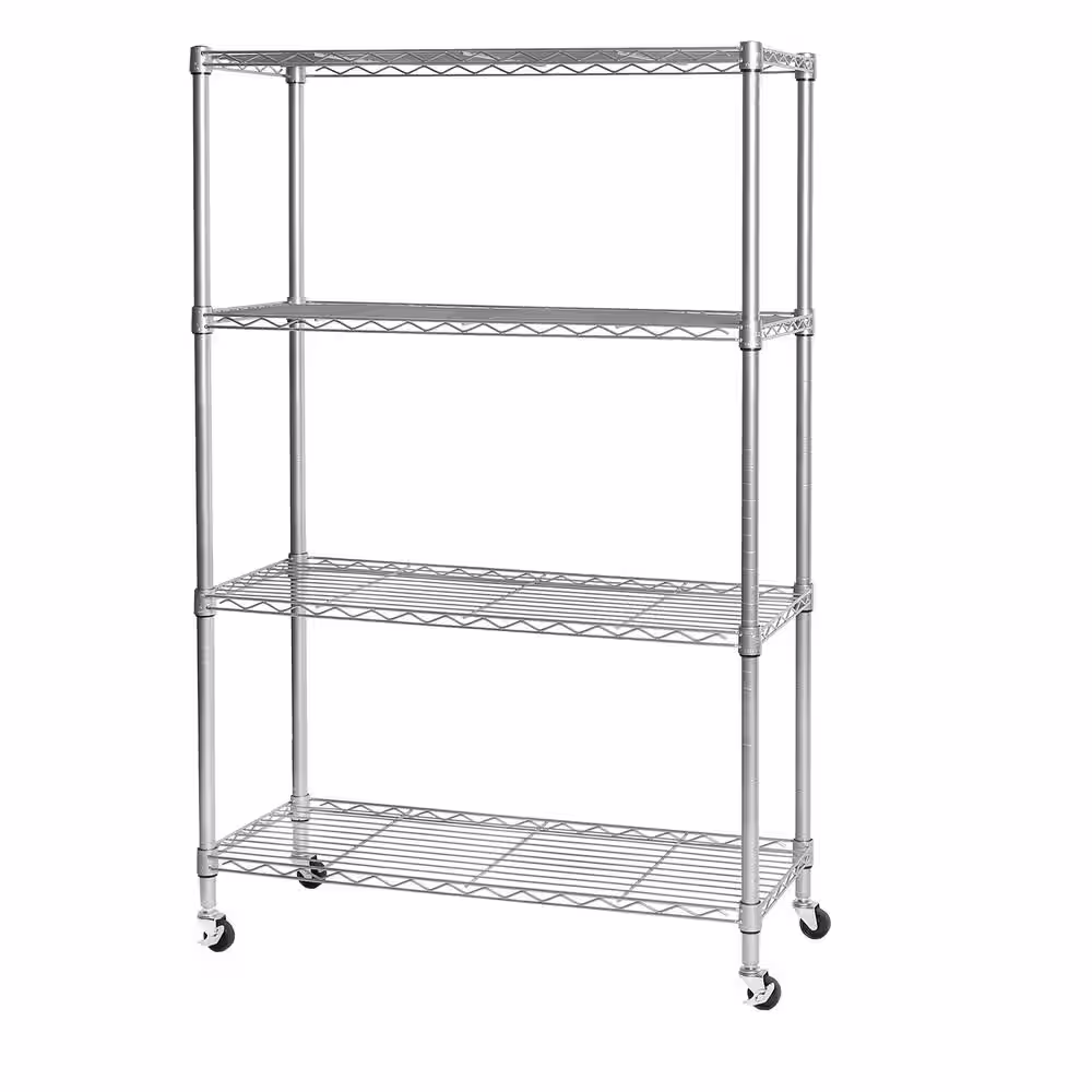 Seville Classics Silver 4-Tier Heavy Duty Steel Wire Garage Storage Shelving Unit (36 in. W x 56.5 in. H x 14 in. D)