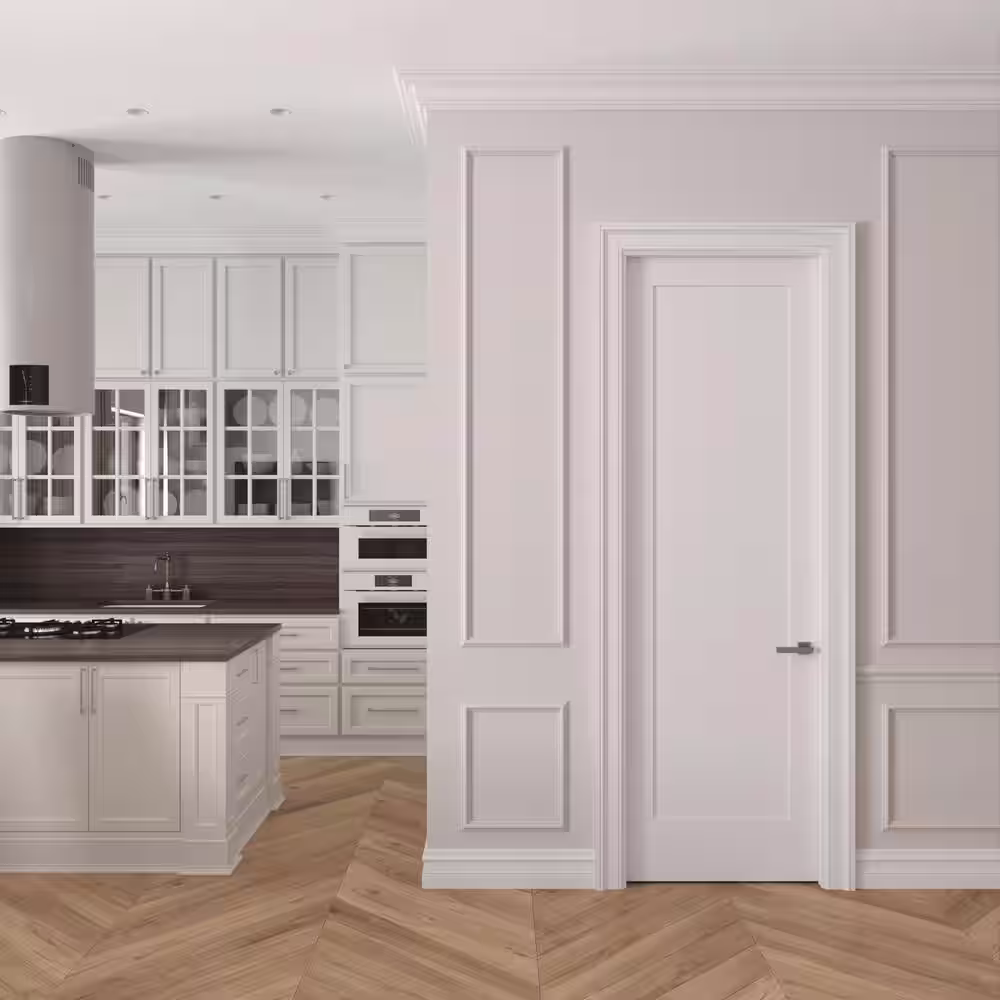 RESO 22 In. x 96 In.Right-Handed Solid Core Primed White Composite Single Pre-hung Interior Door Satin Nickel Hinges