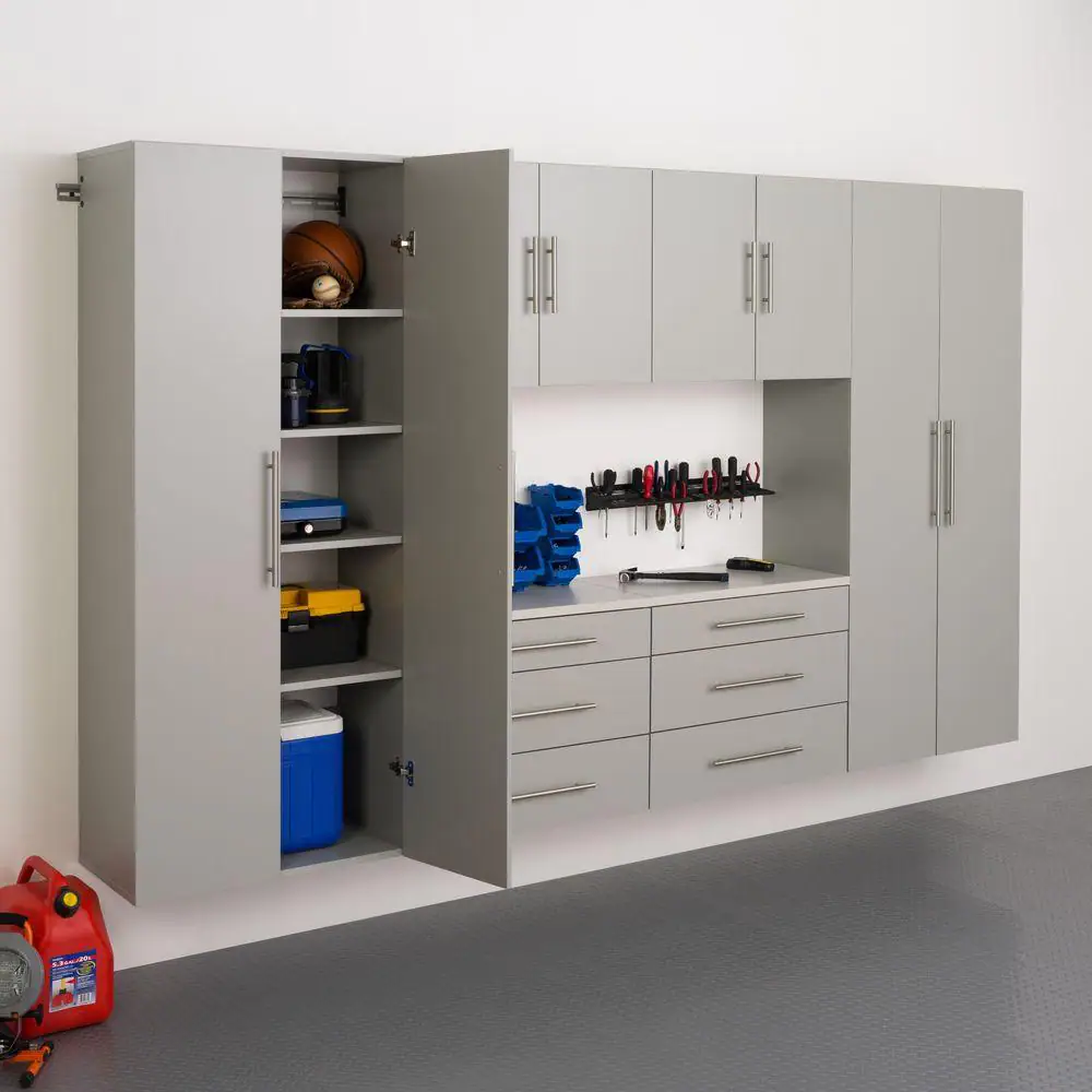 Prepac HangUps 6-Piece Composite Garage Storage System in Light Gray (120 in. W x 72 in. H x 16 in. D)