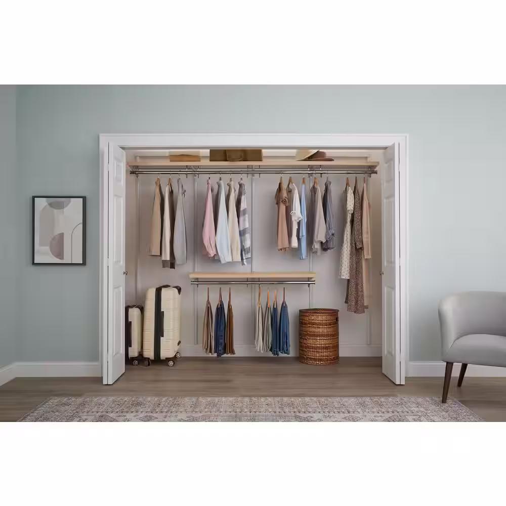Everbilt Genevieve 8 ft. Birch Adjustable Closet Organizer Double and Long Hanging Rods
