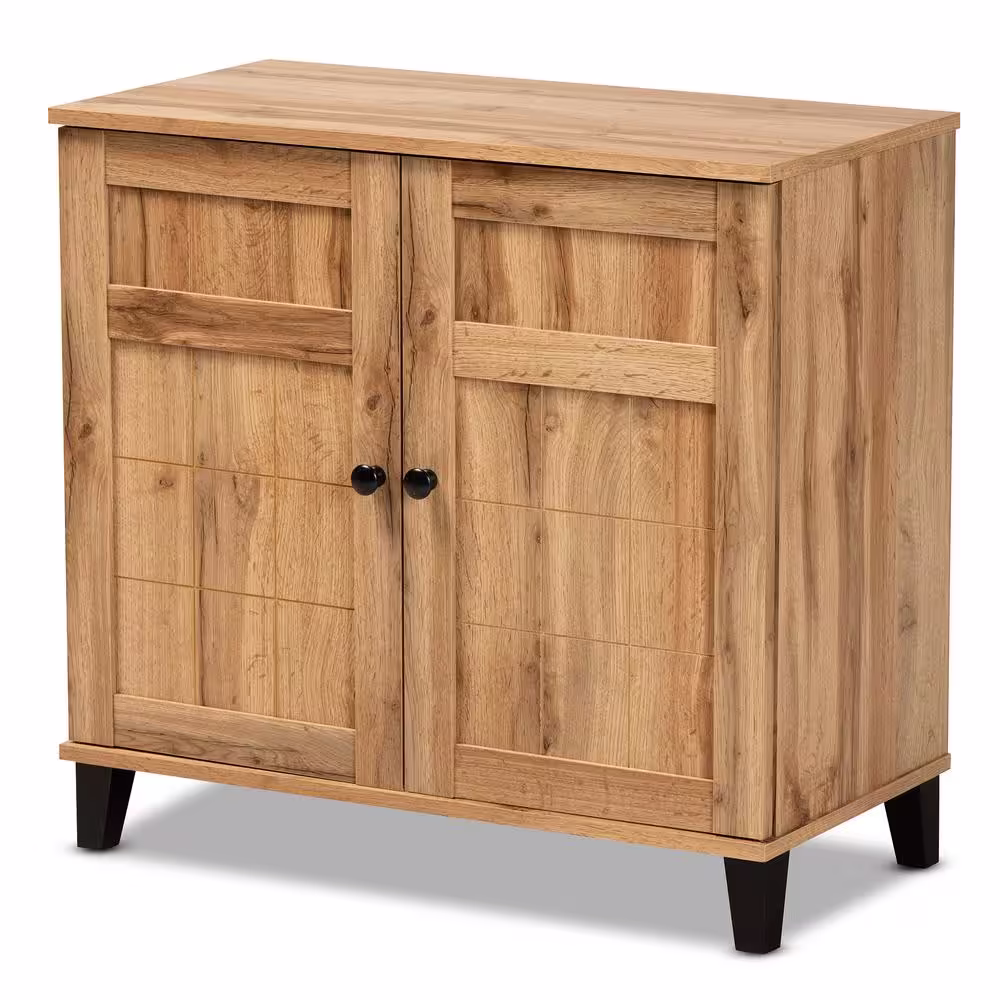 Baxton Studio Glidden Oak Brown and Black Wood 2-Door Shoe Cabinet