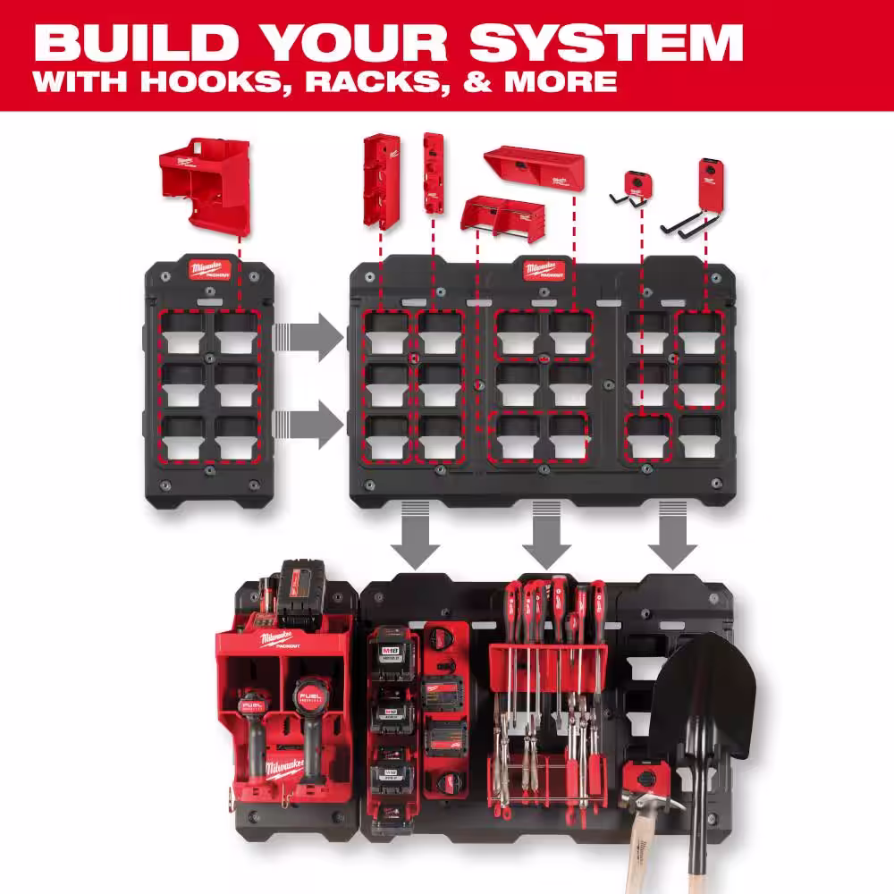 Milwaukee Packout M18 Battery Rack with Packout Large Wall Plate