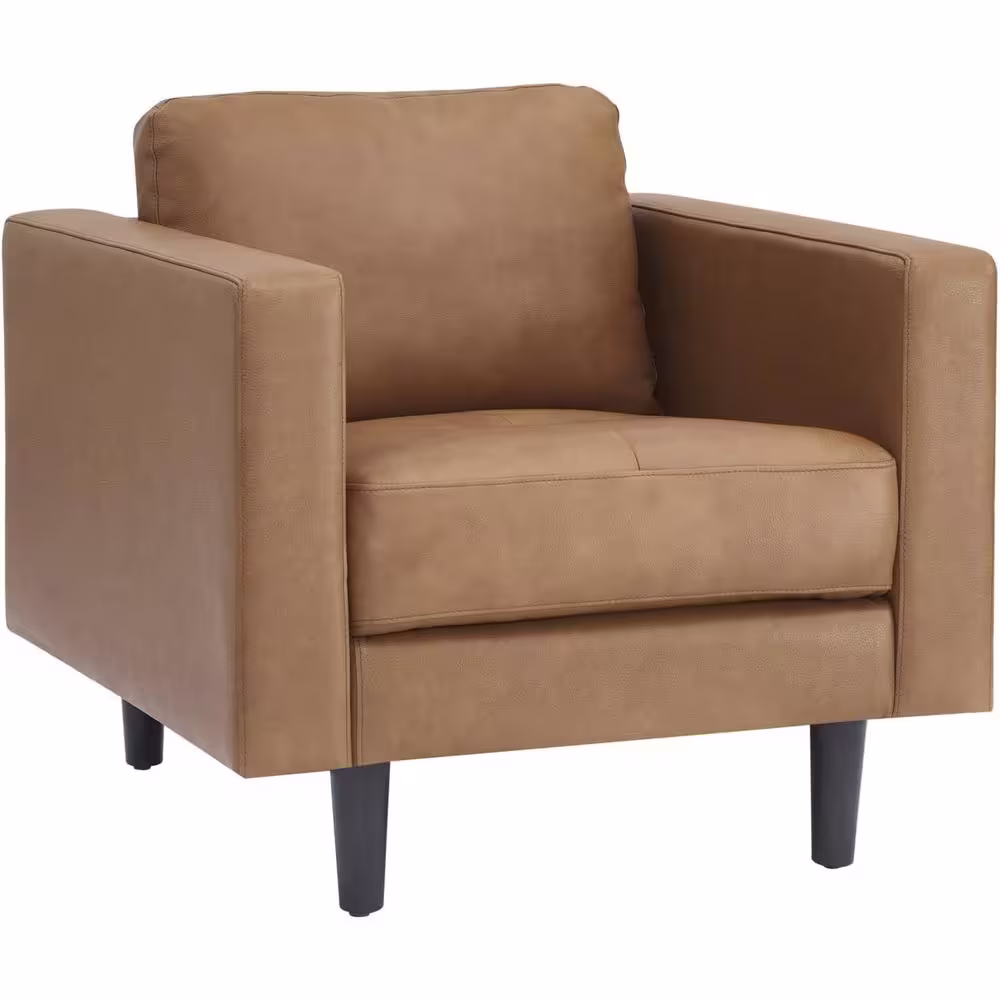None 32.6 in. W Tan Top Grain Leather Mid-Century Chair, Sofa Couches for Living Room Furniture, Accent Chairs for Bedrooms