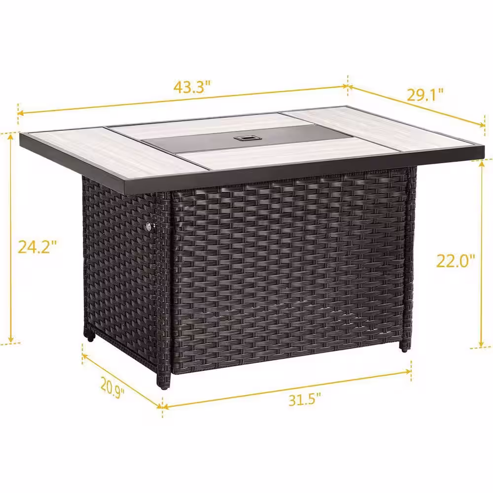 None 43 in. 50,000 BTU Outdoor Metal Rectangle Propane Gas Fire Pit Table