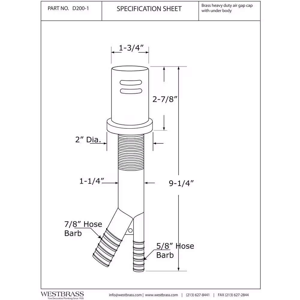 Westbrass 1-3/4 in. Air Gap Kit with Skirted Brass Cap in Antique Copper Finish