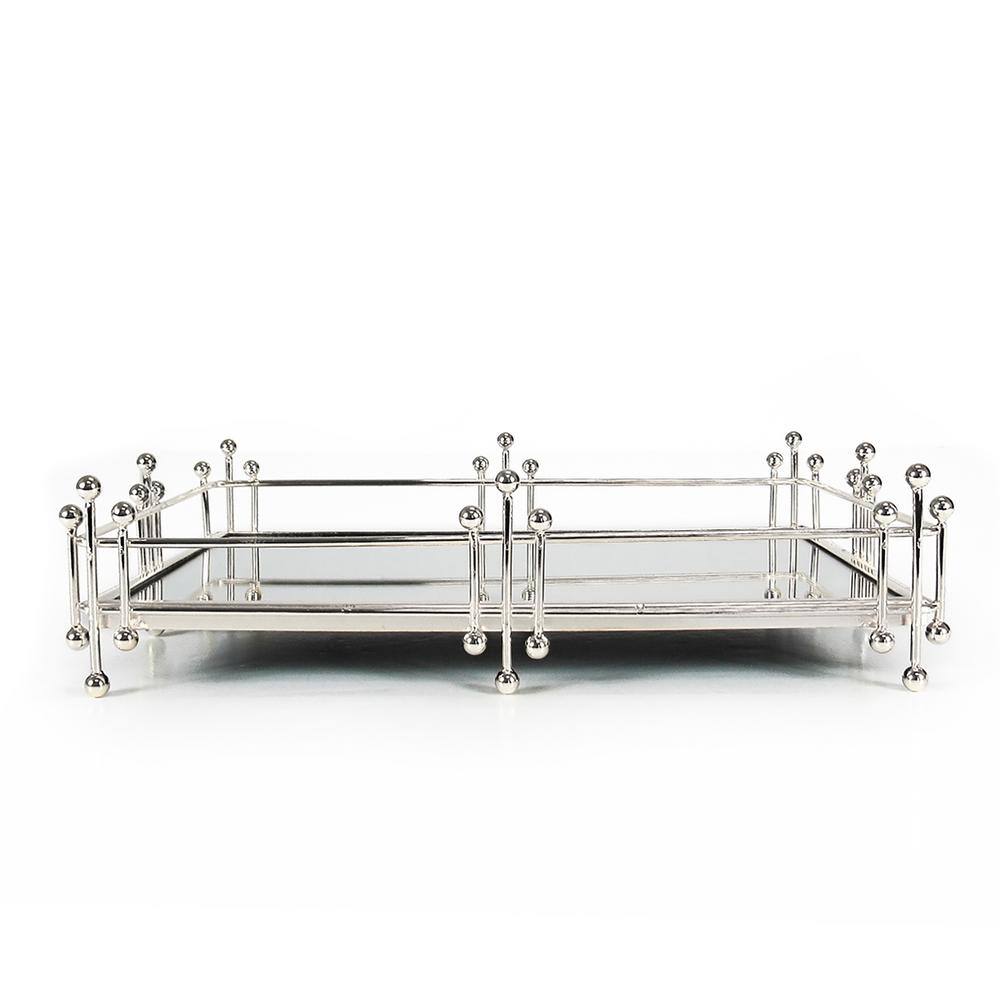 None Radiant 15 in. Silver Rectangle Metal Mirror Decorative Tray