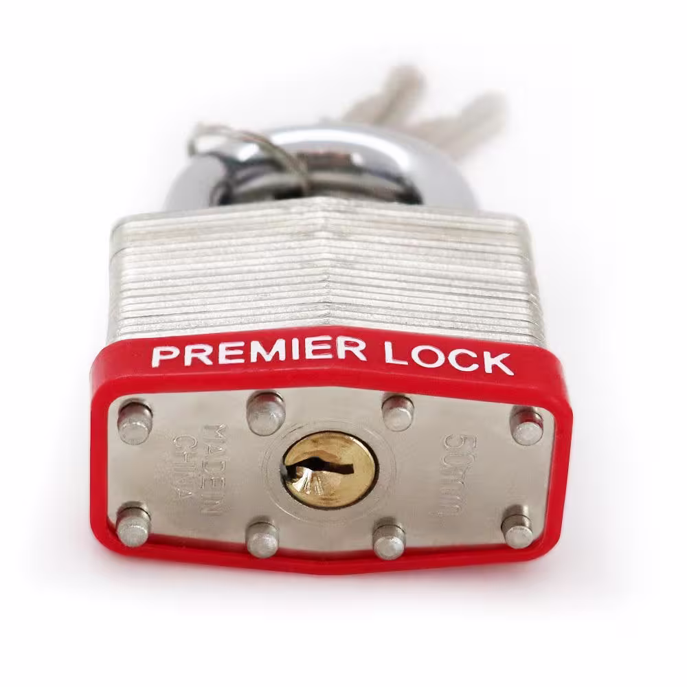 Premier Lock 2 in. Nickel Plated Laminated Steel Keyed Padlock with Vinyl Bumper and 2 Keys