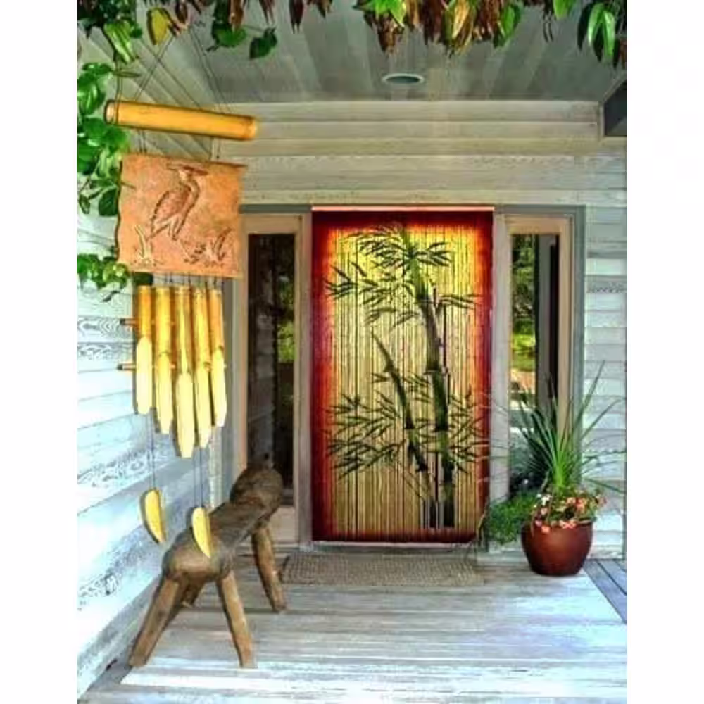 MGP 36 in. W x 78 in. L Bamboo Beaded Sheer Curtain Panel in Plant Print