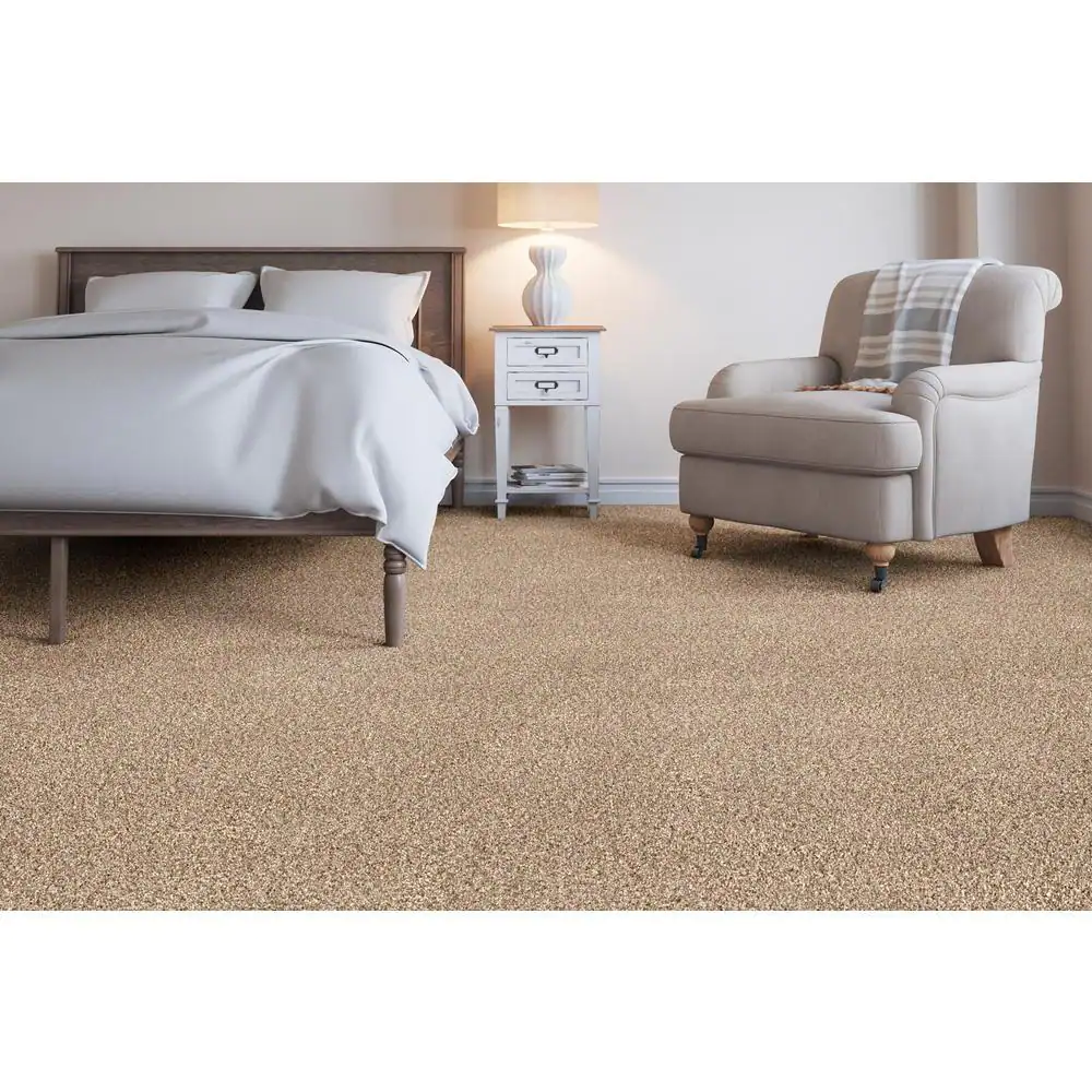 Home Decorators Collection Trendy Threads II - Hip - Beige 60 oz. SD Polyester Texture Installed Carpet