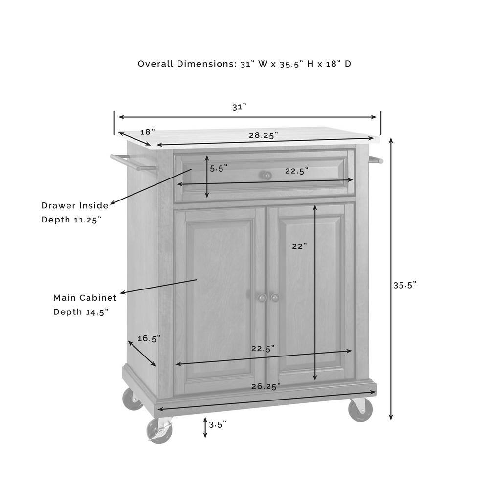 CROSLEY FURNITURE Rolling White Kitchen Cart with Stainless Top