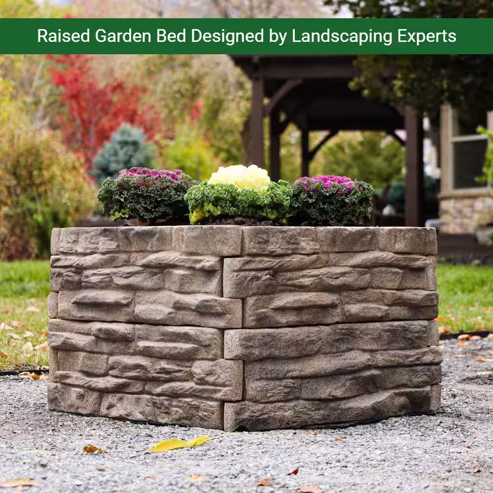 Landecor Raised Garden Bed Tan/Brown Ledgestones - Composite Polyurethane Natural Look & Feel Stone Garden Planter Box (6-Pack)