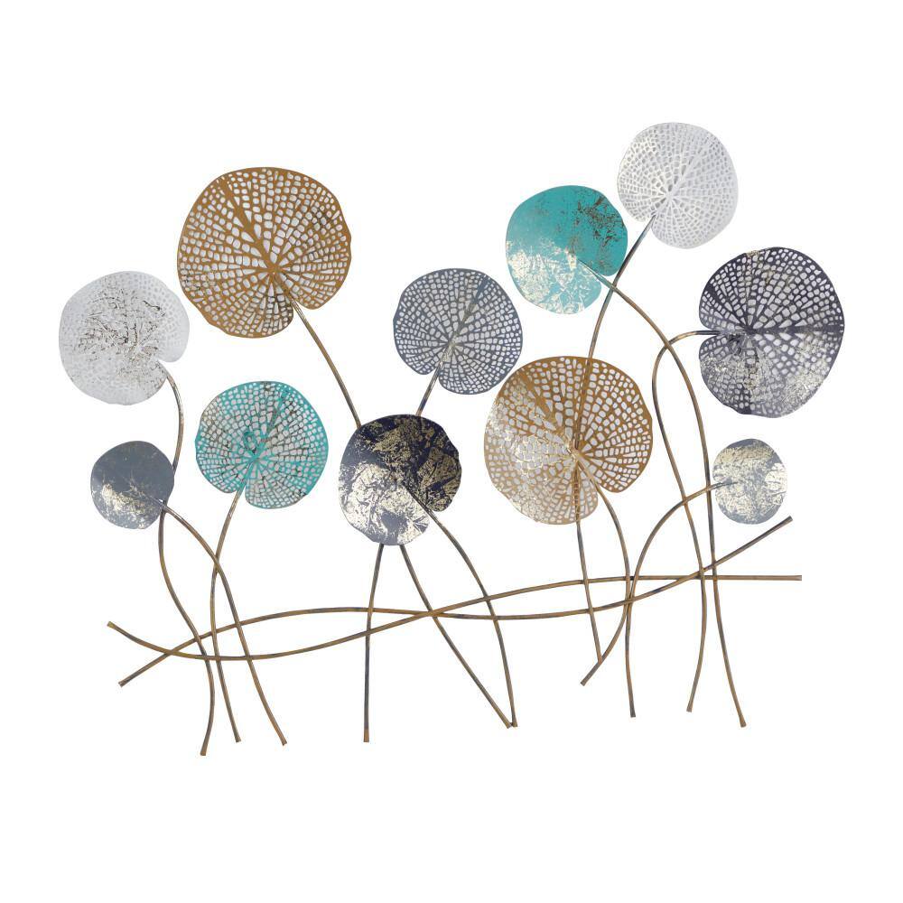 Litton Lane Metal Multi Colored Floral Wall Decor with Textured Flowers