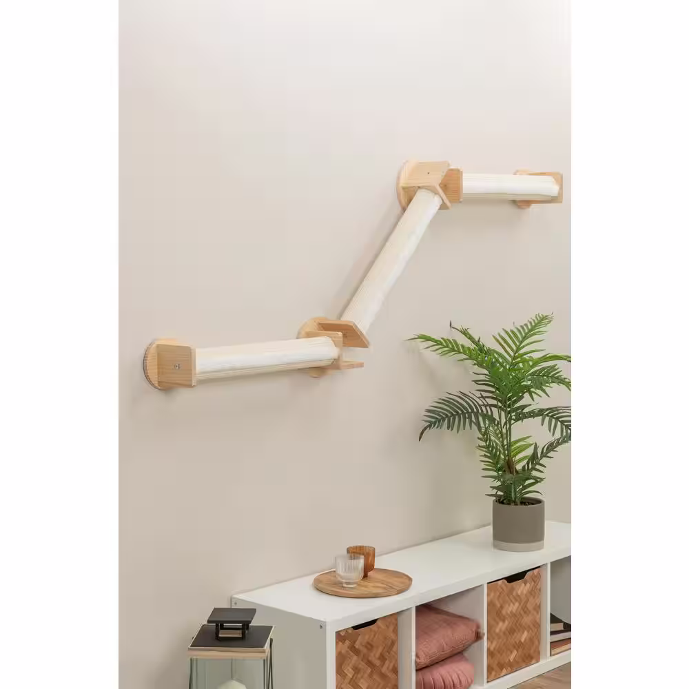 TRIXIE Wall Mount Cat Sisal Scratching Post System, 3 Connecting Posts for Walking Path in Natural/White (Set 2)