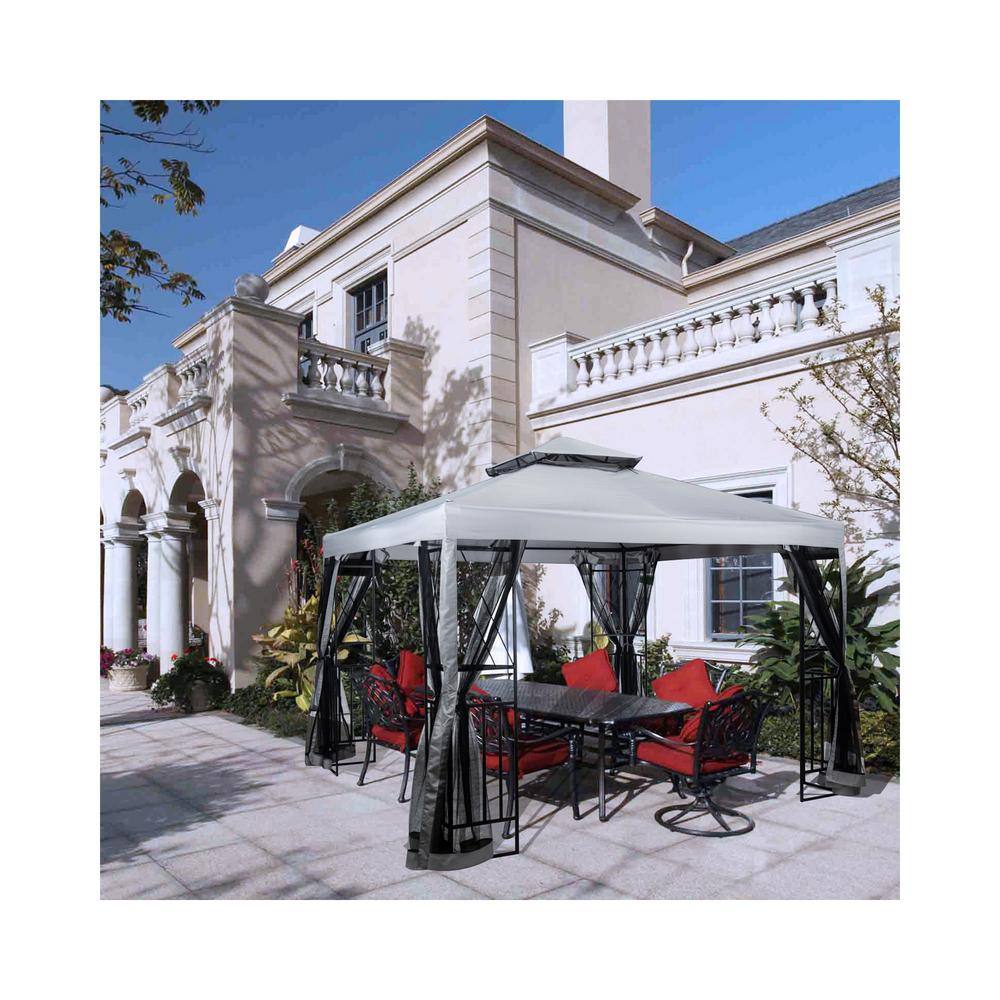 None 10 ft. x 10 ft. Light Gray Outdoor Patio Garden Gazebo Tent, Outdoor Shading, Gazebo Canopy with Mosquito Net