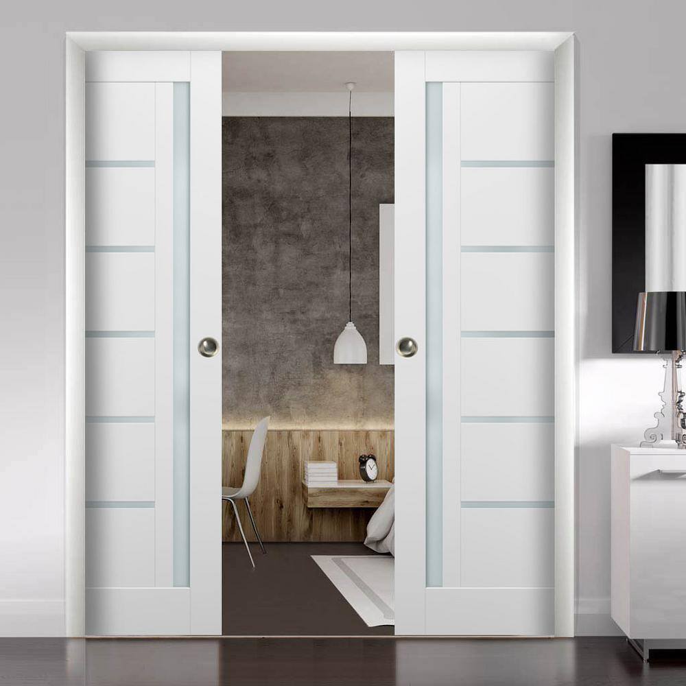 Sartodoors 18 in. x 80 in. Single Panel No Bore Solid MDF 1/4 Lite Frosted Glass White Finished Pine Wood Interior Door Slab