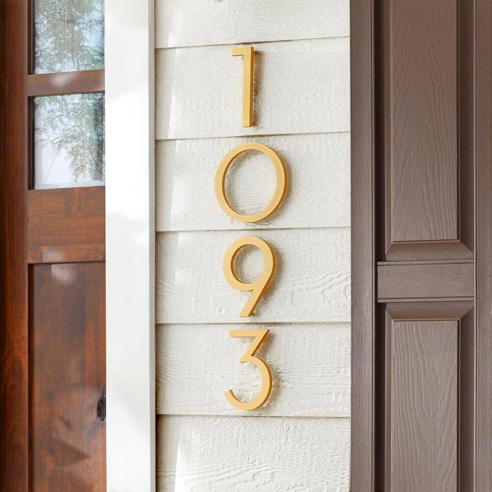 Everbilt 6 in. Brushed Brass Aluminum Floating or Flat Modern House Number 9
