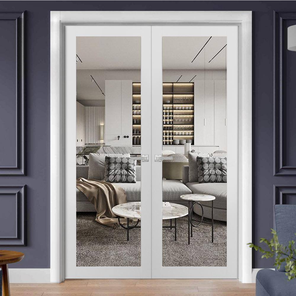 Sartodoors 2166 48 in. x 80 in. Universal Handling Frosted Glass Solid Wood White Finished Pine Wood Interior Door Slab
