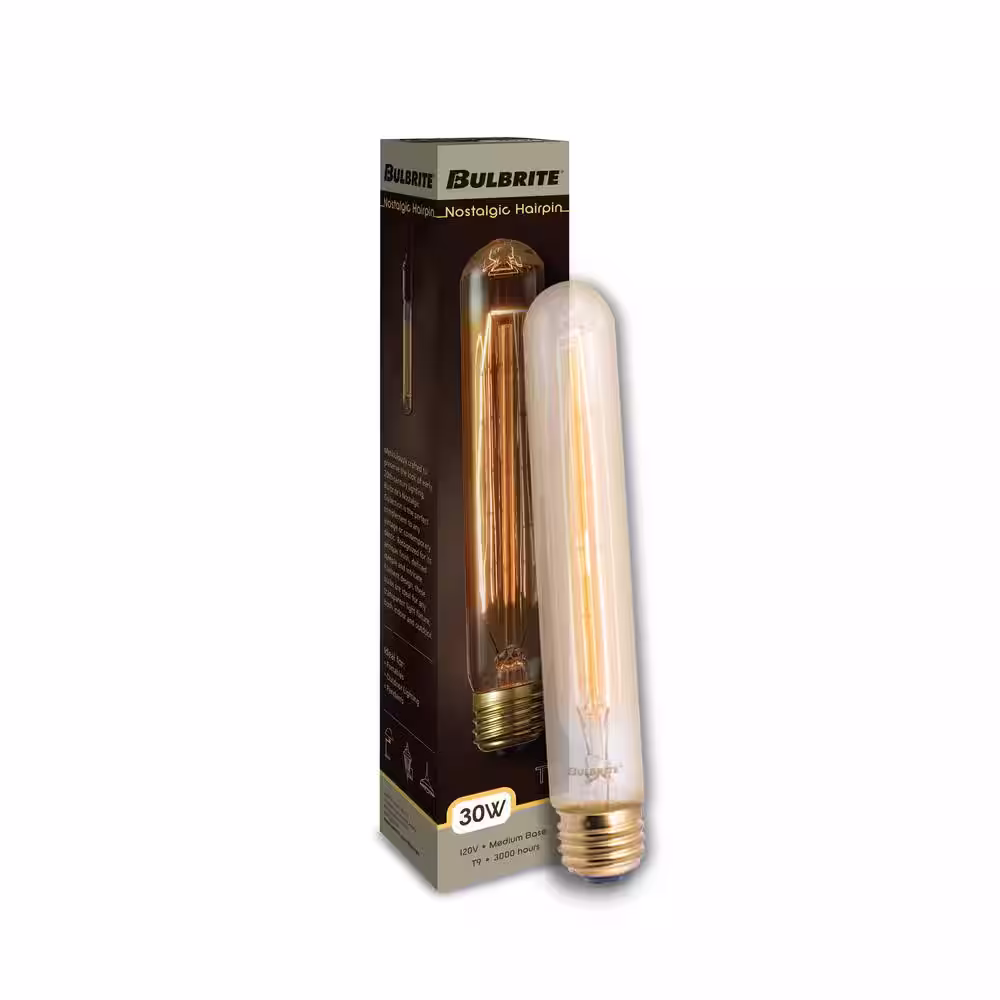 Bulbrite 30-Watt Equivalent T9 Amber Light 2200K Medium Base(E26)Dimmable Antique Nostalgic Incandescent Light Bulb(4-pack)