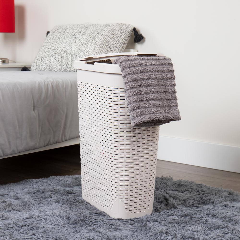 Mind Reader Basket Collection, Slim Laundry Hamper, 40 Liter Cut Out Handles, Attached Hinged Lid, Ventilated, Set of 2, Ivory
