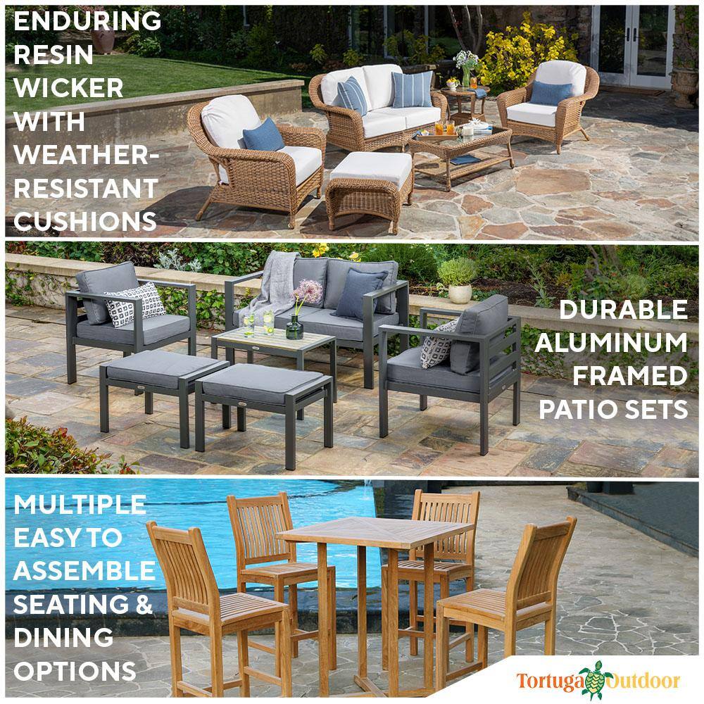 Tortuga Outdoor Portside Classic 3-Piece White Wicker Outdoor Rocking Chair Set with Patio Side Table and Plush Navy Cushions