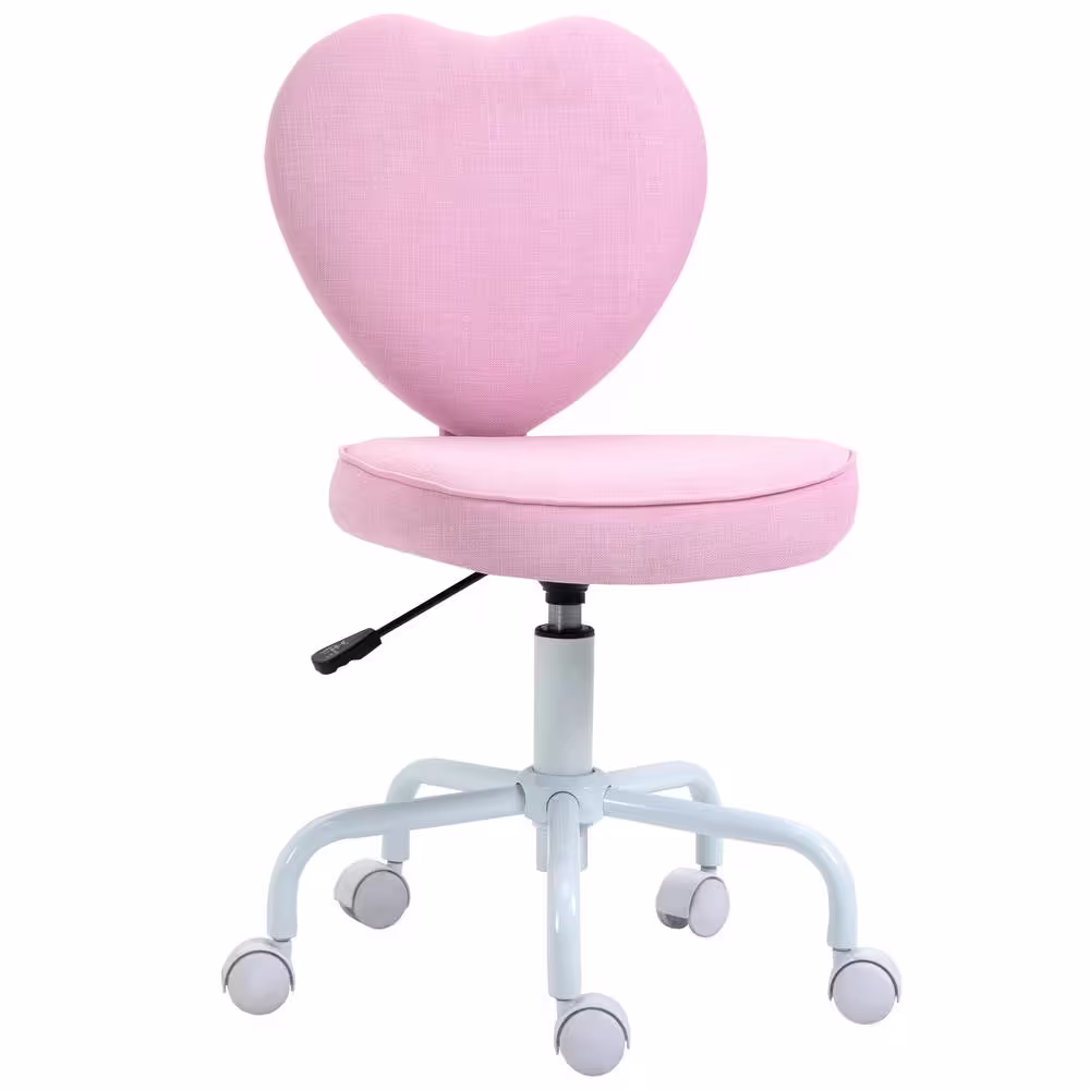 HOMCOM Pink Heart Love Shaped Back Design Office Chair with Adjustable Height and 360 Swivel Castor Wheels