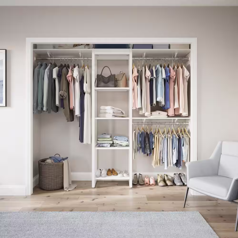 CLOSETS By LIBERTY 48 in. W - 92 in. W White Closet Drawer Tower with Rod Extensions Wood Closet System