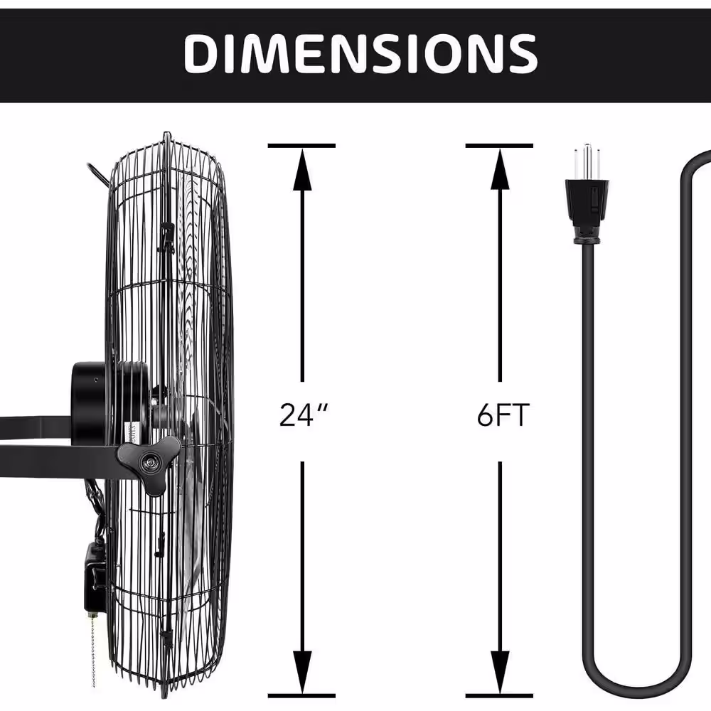 cadeninc 24 in. 3-Speed Commercial/ Industrial High Velocity Ventilation Metal Wall Mount Fan in Black (2 Pack)