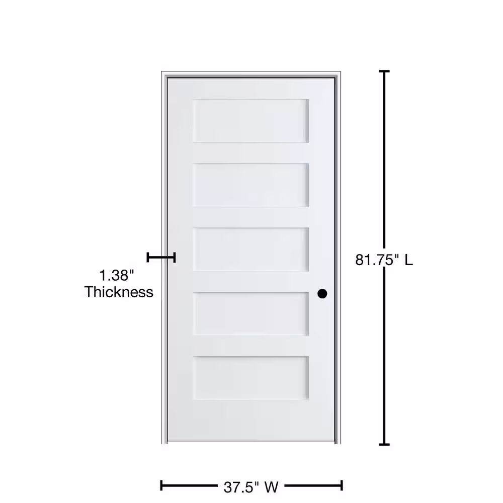MMI Door Shaker Flat Panel 36 in. x 80 in. Left Hand Solid Core Primed HDF Single Pre-Hung Interior Door with 6-9/16 in. Jamb