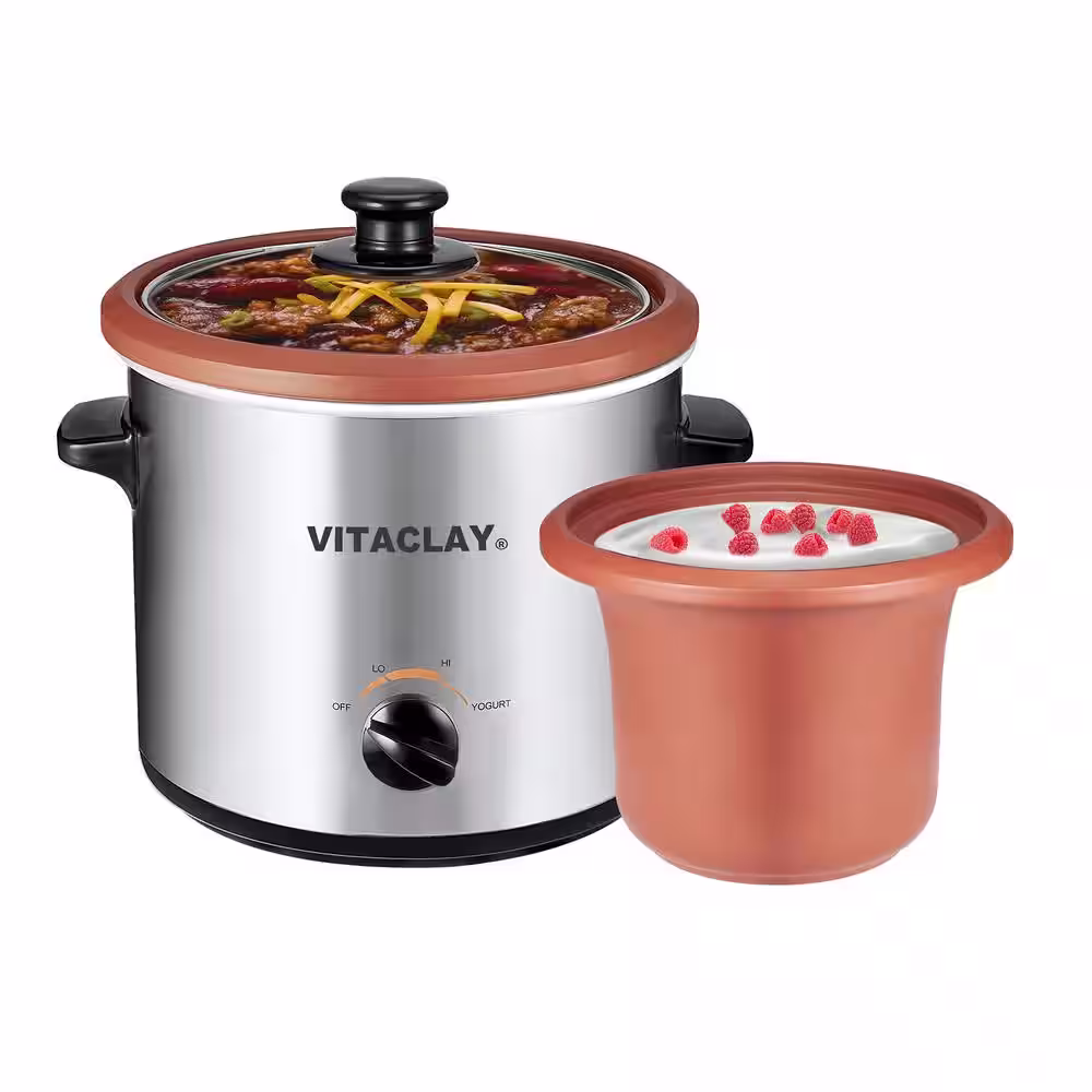 None 2 qt. Silver Clay Yogurt Maker, Slow Cooker, and Baby Food Maker